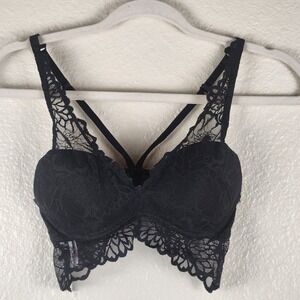 Victorias Secret Pink Bralette Extra Small Black Lace Strappy Padded